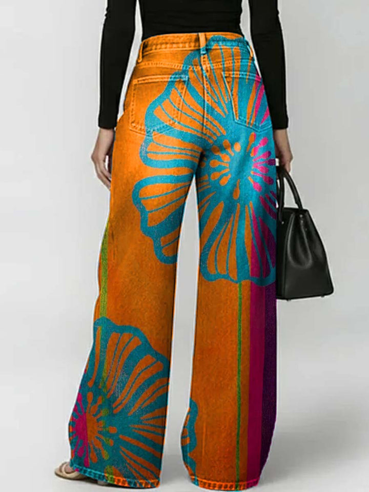 Alessa | Retro Floral Print Denim Pants