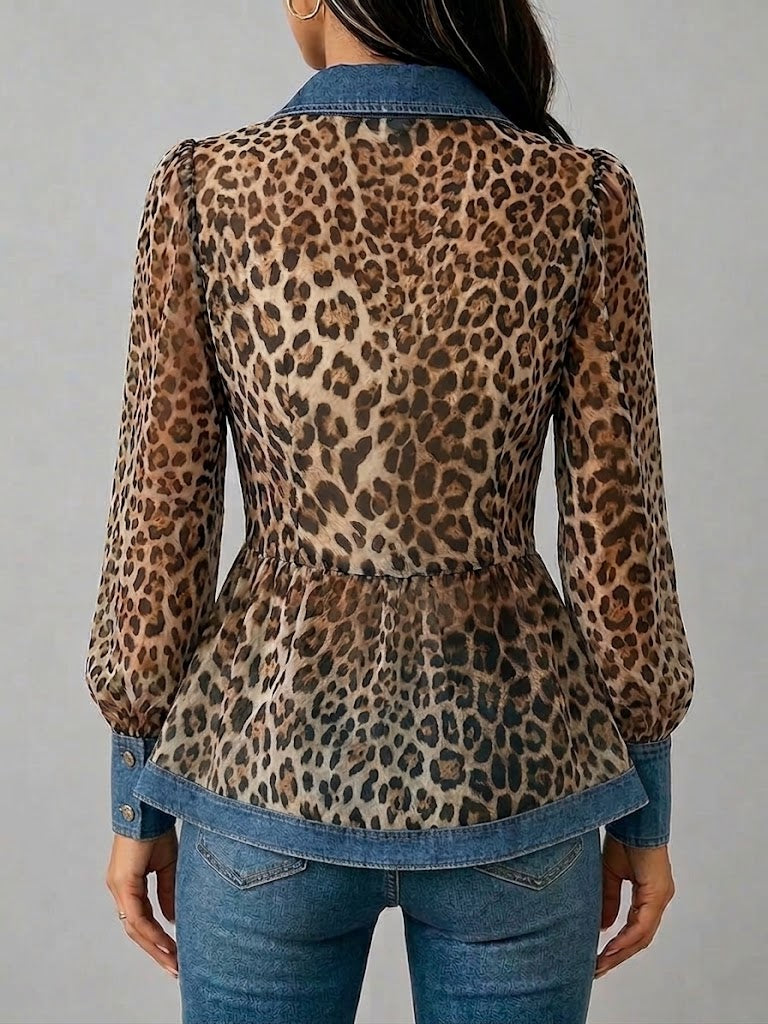 Arletta | Stylish Denim and Leopard Print Shirt