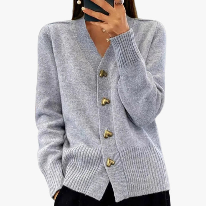 Clara | Knit Cardigan with V-Neck and Heart Button Front