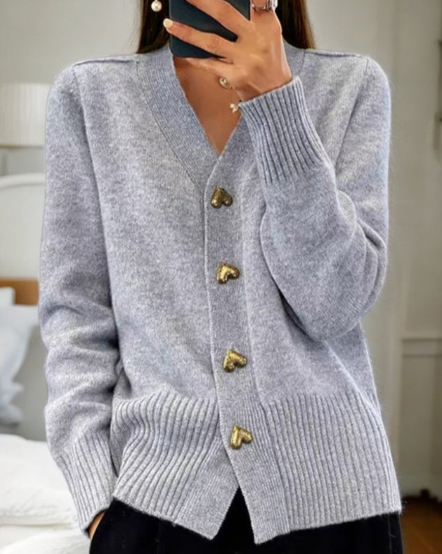 Clara | Knit Cardigan with V-Neck and Heart Button Front