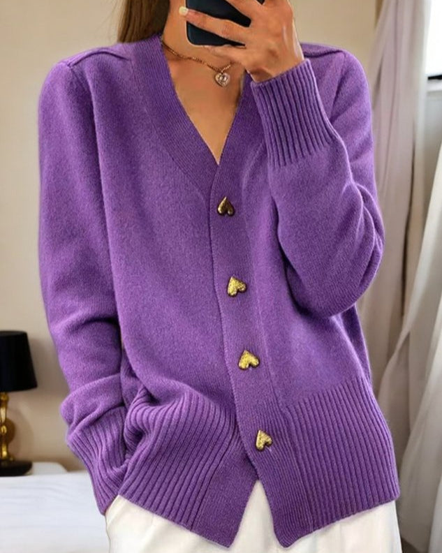 Clara | Knit Cardigan with V-Neck and Heart Button Front